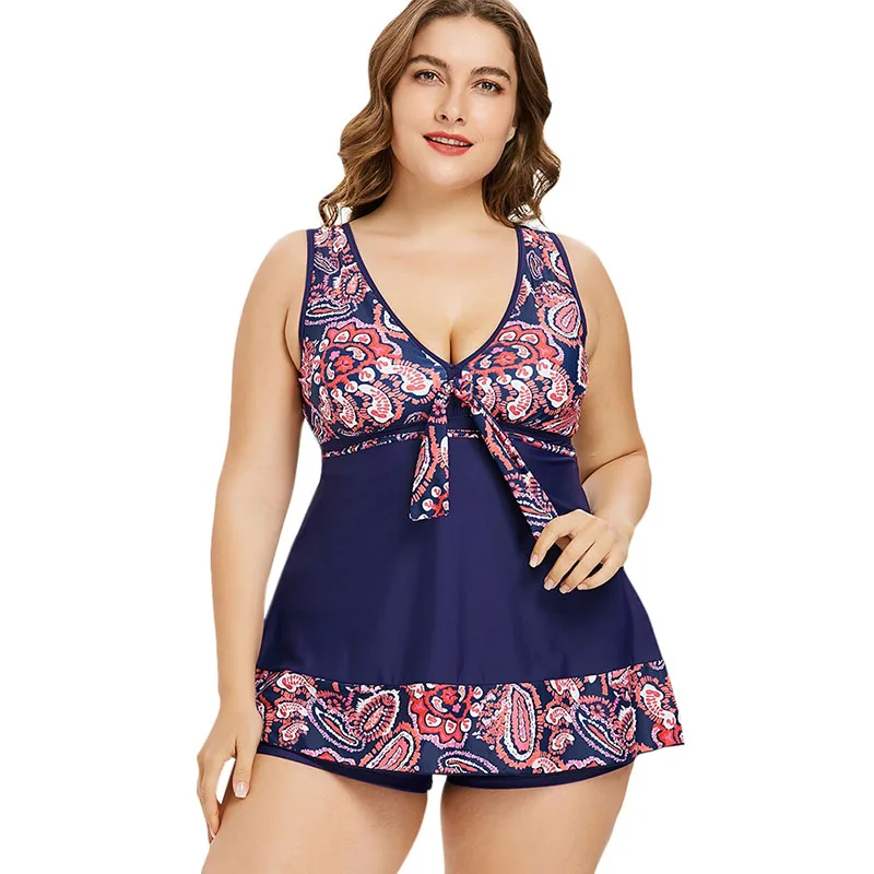 

Plus Size 5XL Ethnic Print Skirted Tankini Set Large Size XXXXL XXXL XXL Women Monokini Swimsuit Swimwear Two Piece Beach Wear