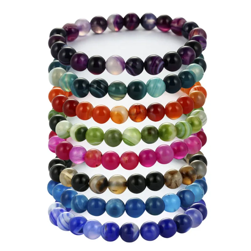 

2018 Natural Stone 8 mm Stripe AgateHand Chain Natural Stone Bracelet for Women