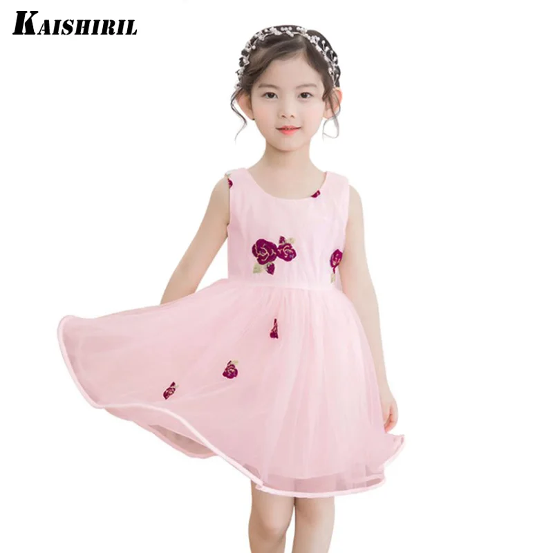 

Baby Girls Dresses Embroidery Rose Costume Children Bow Tie Pink Princess Dress 2018 Kids Clothing for girl Party