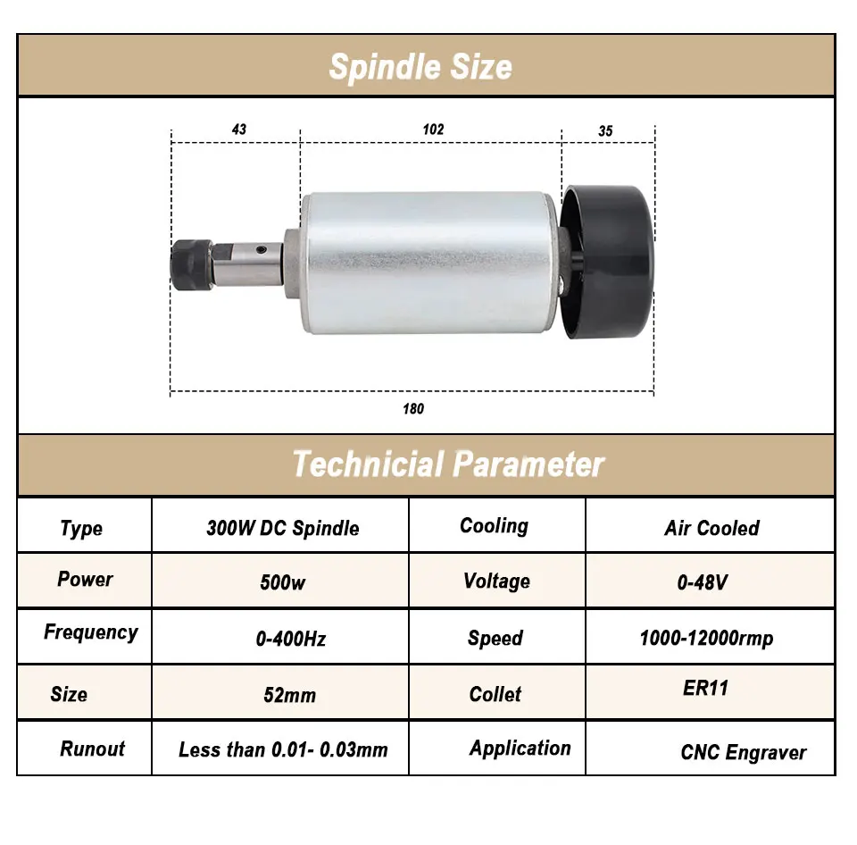 CNC Spindle Motor ER11 300W Air Cooled Router Bit Tools 110V 220V Mach3 Switching Power Supply 52mm Clamp For Milling Machine