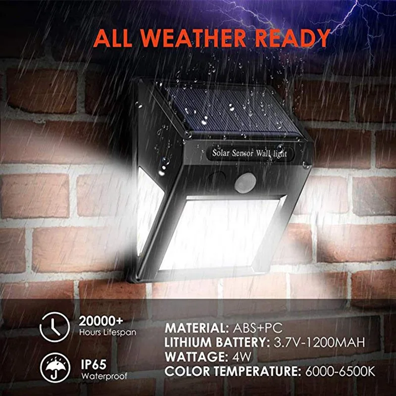 

LED Solar Sensor Wall Lamp With 3 Work Modes Outdoor Solar LED Wall Lamp Motion Sensor Light Of 3 Sides For Street Yard Garden