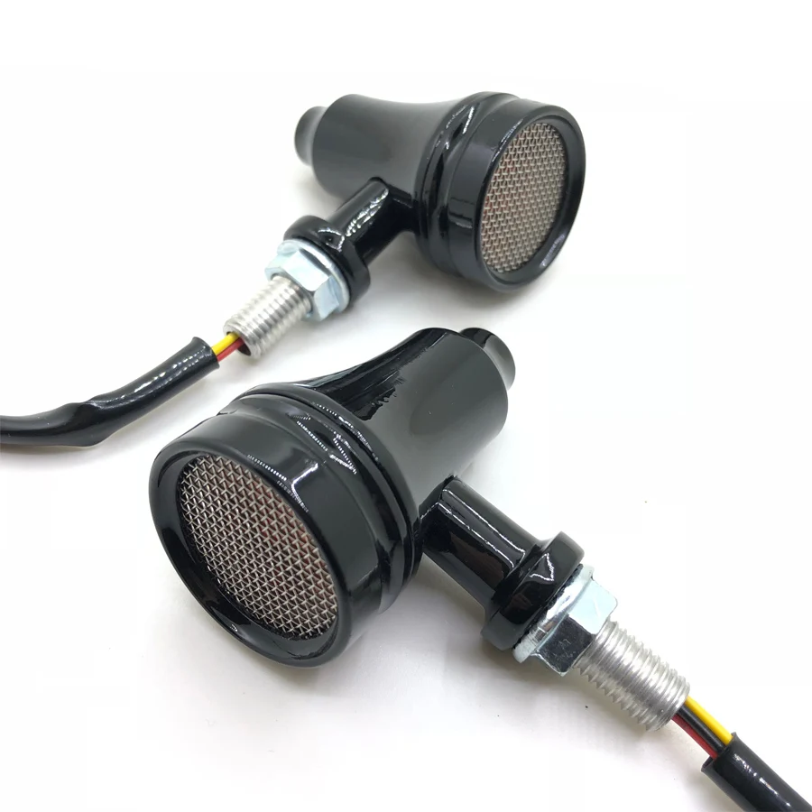 

1 Pair Universal Alloy Motorcycle Turn Signal Light LED Lamp Bullet Mesh Lens Indicator For Harley Davidson Cafe Racer Honda