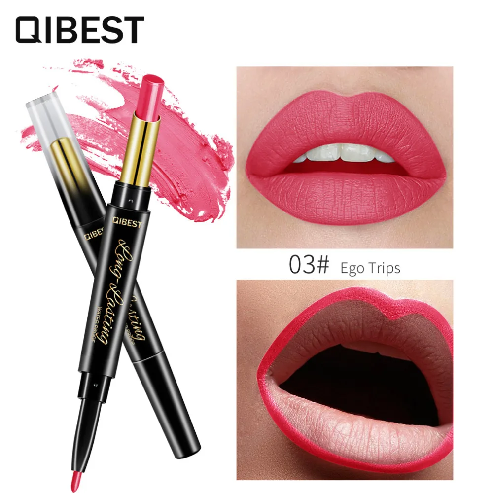 

QIBEST Double Head 2 In 1 Lipstick Lip Liner Pencil Nude Lipliner Pen Long Lasting Waterproof Pigments Maquillajes TSLM2
