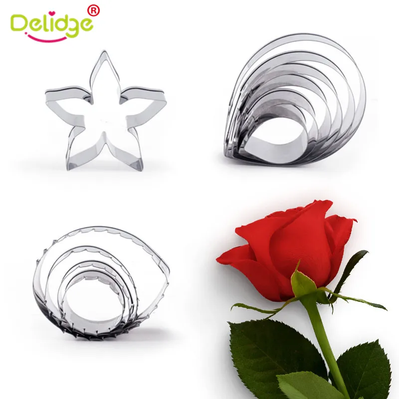 

Delidge 11 pcs/set Rose Cutter Set Petals Leaves Calyx Cake Decorating Mold Stainless Steel Sugar Biscuit Fondant Baking Tool