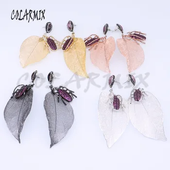 

3 pairs insect on leaf earrings natural leaf plated mix colors wholesale jewelry earrings wholesale jewelry 3888