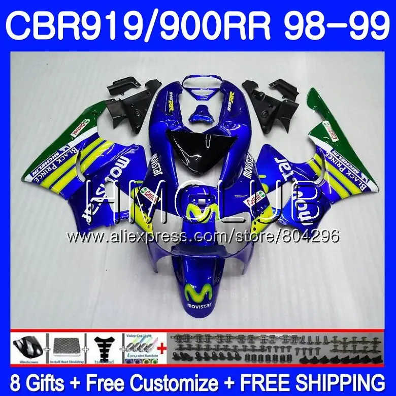 

Body For HONDA CBR 900RR CBR 919RR CBR919RR 98 99 Movistar Blue 69HM13 CBR900 RR CBR 919 RR CBR900RR CBR919 RR 1998 1999 Fairing