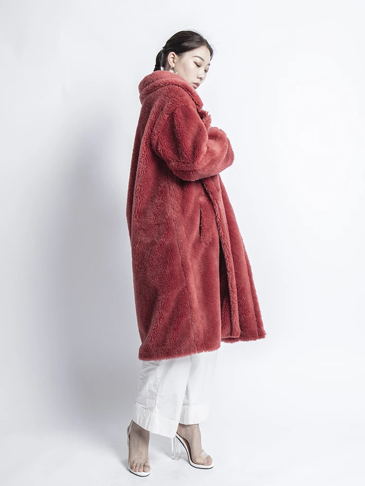 new real sheep fur coat long style camel teddy bear icon coat Oversized Parka Thick Warm Outerwear winter women coat