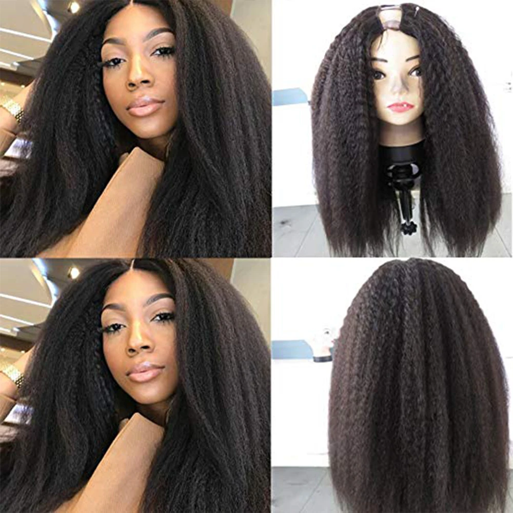 SimBeauty человеческие волосы Необработанные бразильские волосы remy кудрявые прямые U часть парики для черных женщин Открытый Yaki прямой парик
