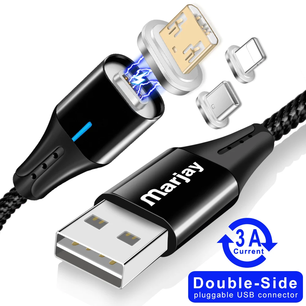 Магнитный зарядный Micro USB кабель Marjay для мобильного телефона iPhone samsung Xiaomi QC3.0, быстрое магнитное зарядное устройство, кабель usb type-C