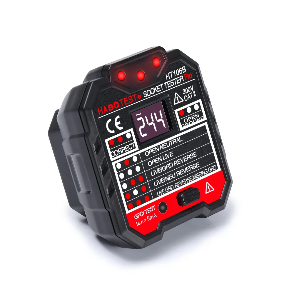 

HT106B HT106D HT106E Digital display socket tester plug polarity phase check detector Voltage test multi-function electroscope