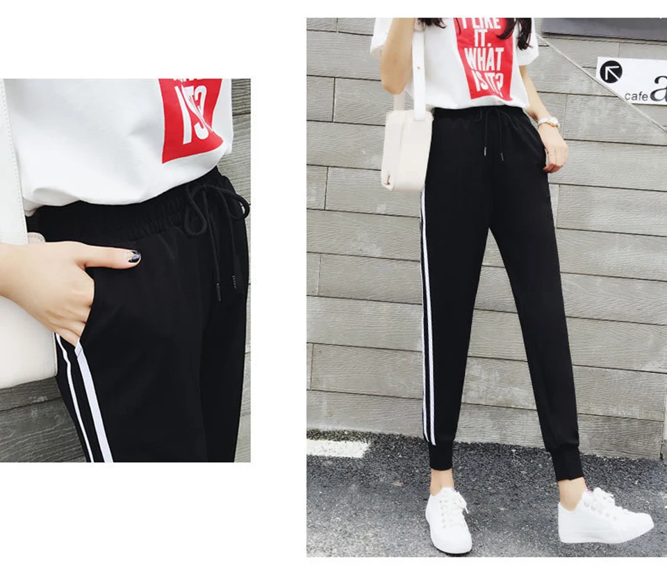 ZYFPGS 2019 Hot Women's Nine Points Casual Pants Double White Line Casual Women Pants Plus Size Loose Slim Pencil Pants Z0923 ZYFPGS 2019 Hot Women's Nine Points Casual Pants Double White Line Casual Women Pants Plus Size Loose Slim Pencil Pants Z0923