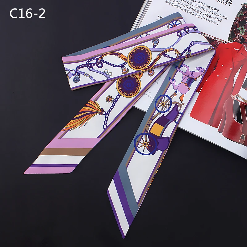 Silk Skinny Scarf Women 2019 Fashionable Hair Scarfs Tie Lady Ribbons Collar Neck Bag Strap Scarves Print Brand