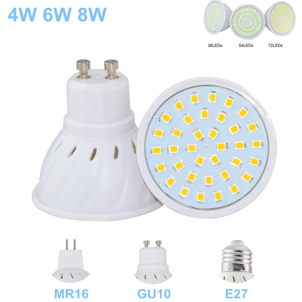 

E27 MR16 GU10 Spotlight Lampada LED Bulb 220V Bombillas LED Lamp 36LED 54LED 72LED 2835SMD Lampara ABS Body Lamp Bulb Lighting