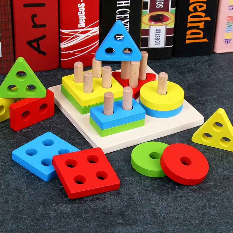 

Attractive Educational Wooden Montessori Toys for Kids Early Learning Exercise Hands-on Ability Geometric Shapes Matching Toys