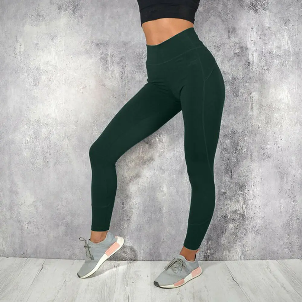 Женские спортивные брюки с высокой талией для йоги, штаны, леггинсы для фитнеса и бега, для спортзала, черные дышащие гибкие брюки - Цвет: Зеленый