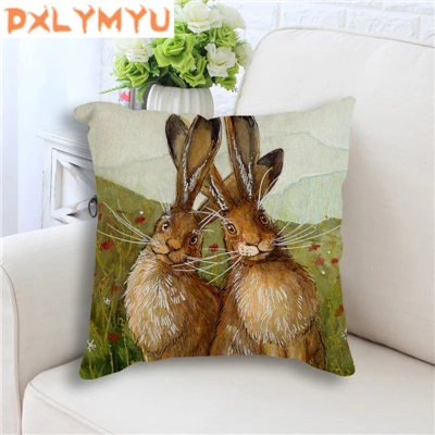 Cute Cartoon Rabbit Printed Linen Cotton Seat Cushion Decorative Cushion No Filling Throw Pillows For Children Room Decoration