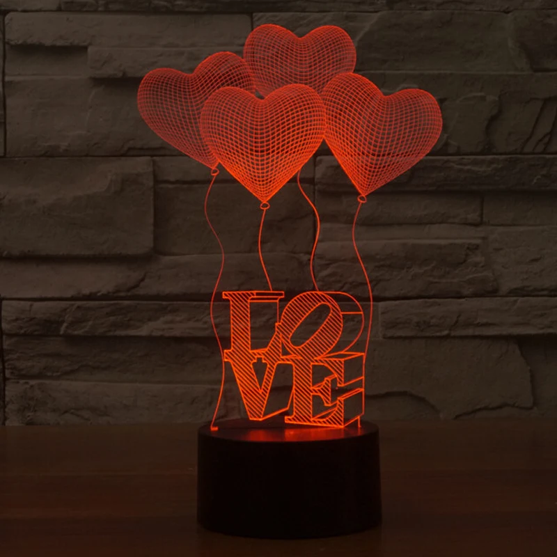 Сердце любовь 3dlight 7 цветов изменить Night Light Home Decor Спальня 3D Акрил светодиодный Art лампа WB946