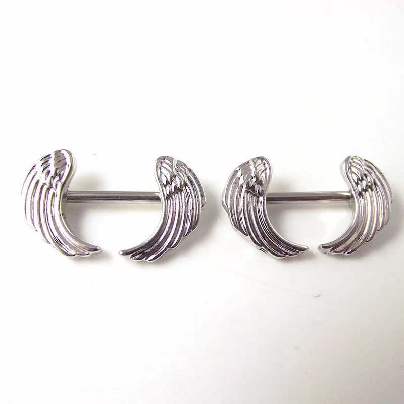 2piece 14Gx12mm Punk Rock Sexy Angel Wing Mamilo Nipple Rings Body Piercing Jewelry Wings Nipple