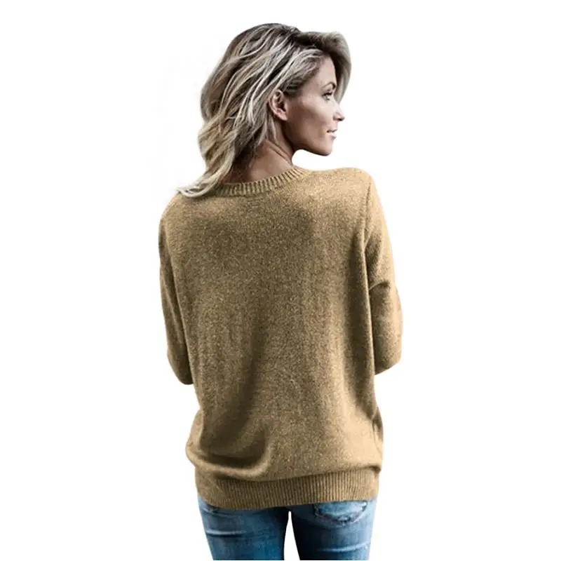 ADEWEL New 2017 Autumn Winter Sexy Deep V Neck Women Knitted Sweaters Blouse Ladies Casual Cross Front Loose Basic Sweater Tops (2)