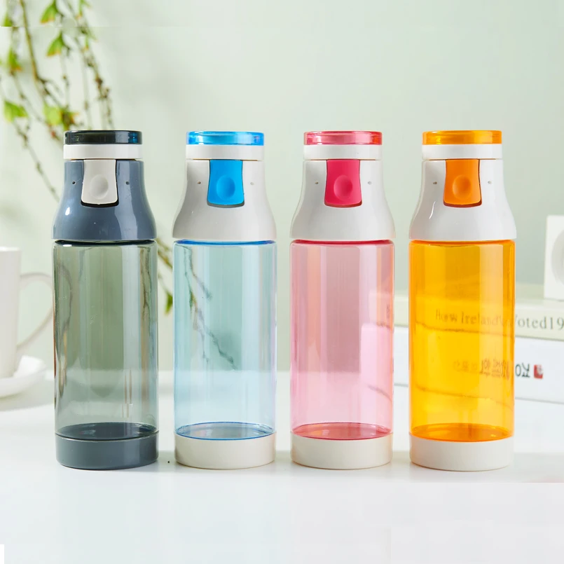 

Water bottle with filter bpa free with push button plastic material direct drinking and ring handle