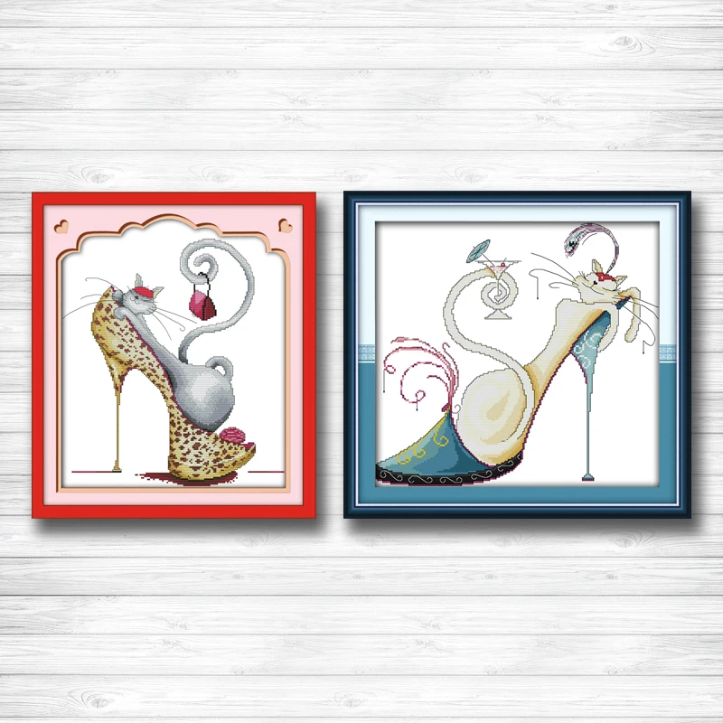 

Fashion high heels and a cat cute paintings dmc 14CT 11CT counted cross stitch kits embroidery set Needlework Set Home decor