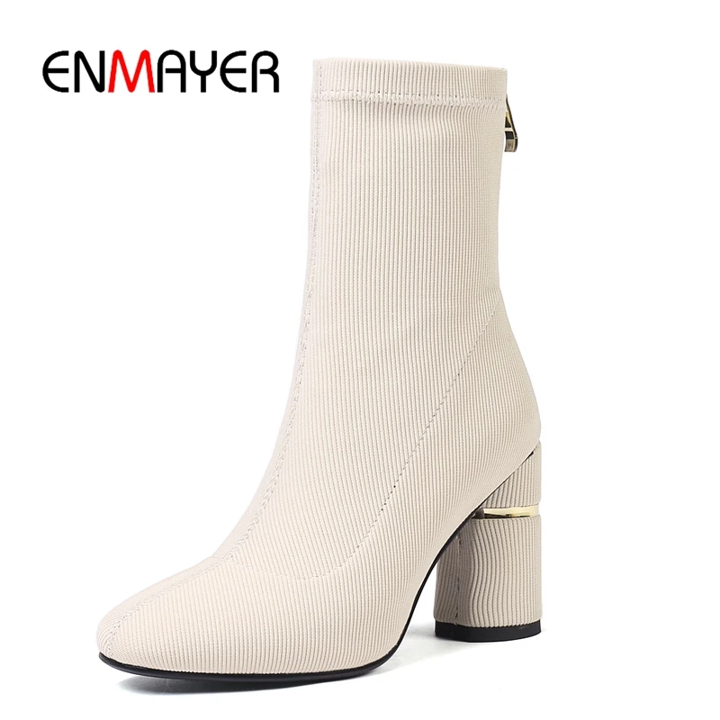 

ENMAYER Round Toe Basic Zip Round Heels Ankle Womens Winter Fashion 2018 Botas Mujer Invierno Booties Size34-39 ZYL1795