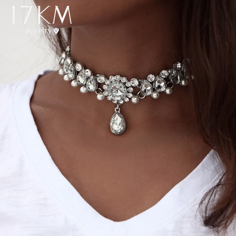 17 км boho воротник choker капли воды хрустальные бусины choker ожерелье& кулон винтаж имитация перл себе бусы макси ювелирные изделия