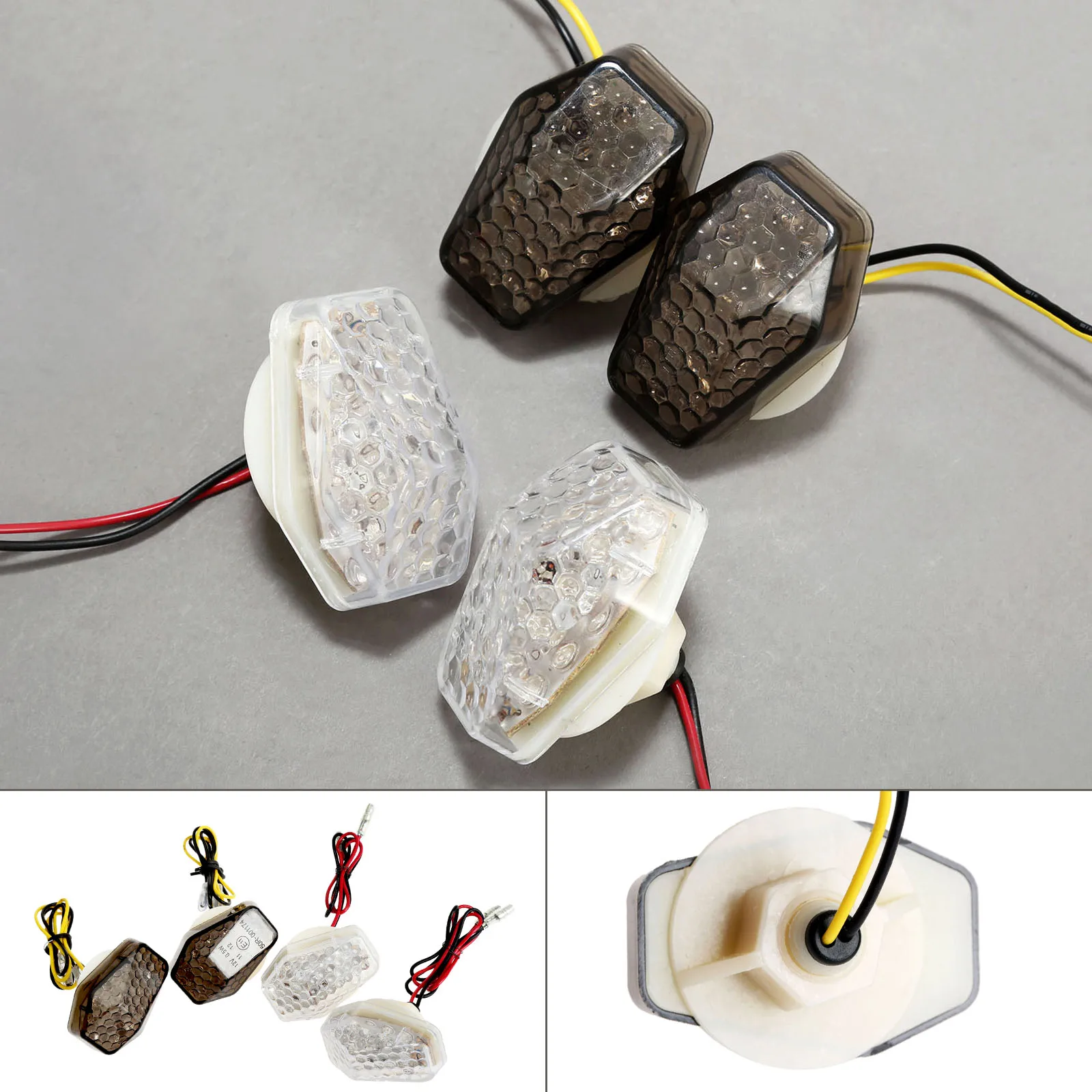 

2Pcs 12V Motorcycle Turn Signal Light Clear Smoke Fit For Suzuki Motorcycles with 10mm mounting bolt