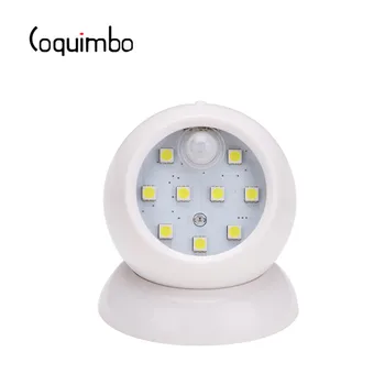 

360 Degree Rotation Magnet Base Motion Sensor Night Light 9*SMD LED Battery Operated Wall Lights For Hallway Bedroom Wardrobe