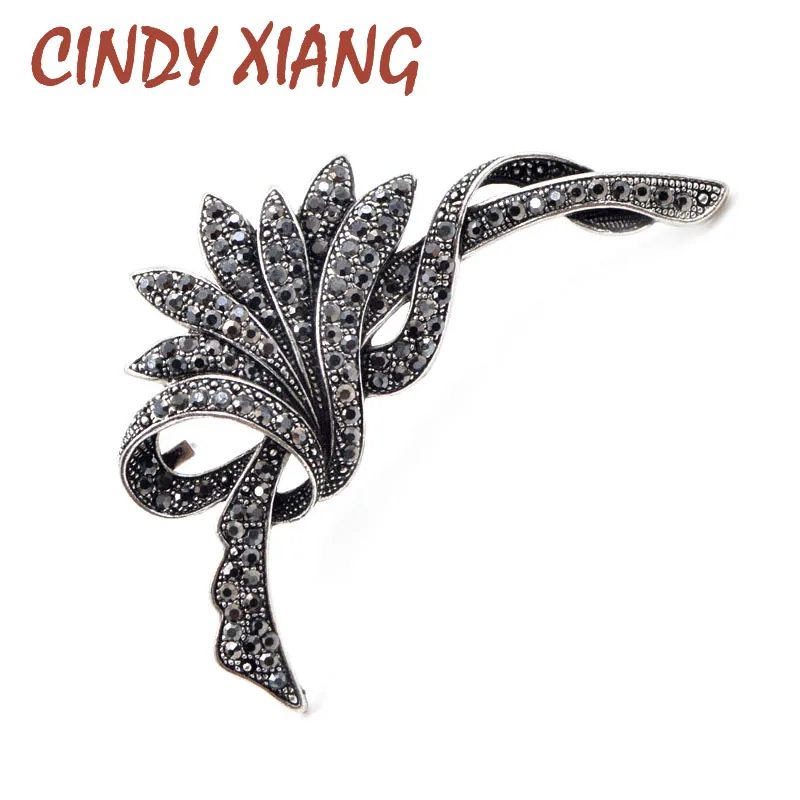 CINDY XIANG стразы черный цветок броши для женщин модная Винтажная брошь с булавкой
