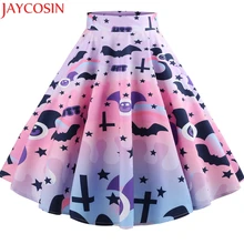 KLV/юбка Для женщин Повседневное в ретро-стиле на Хэллоуин с принтом Вечеринка Юбка-миди юбки ST10