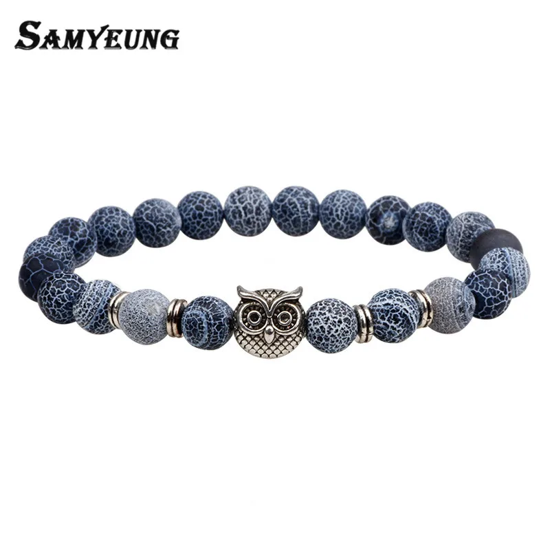Samyeung New! Счастливый серебряный с натуральным камнем сова браслет мужские бусы