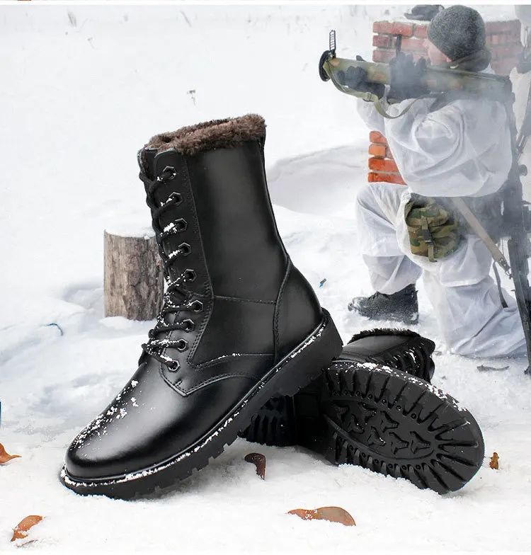 Большой размер 50 мужские зимние армейские ботинки корова спилок кожаные, в Военном Стиле 100% натуральная кожа мужские меховые военные