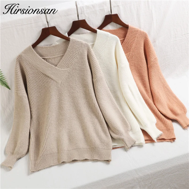 Hirsionsan V neck Sweater Women 2018 Winter Autumn Cashmere Pullovers ...