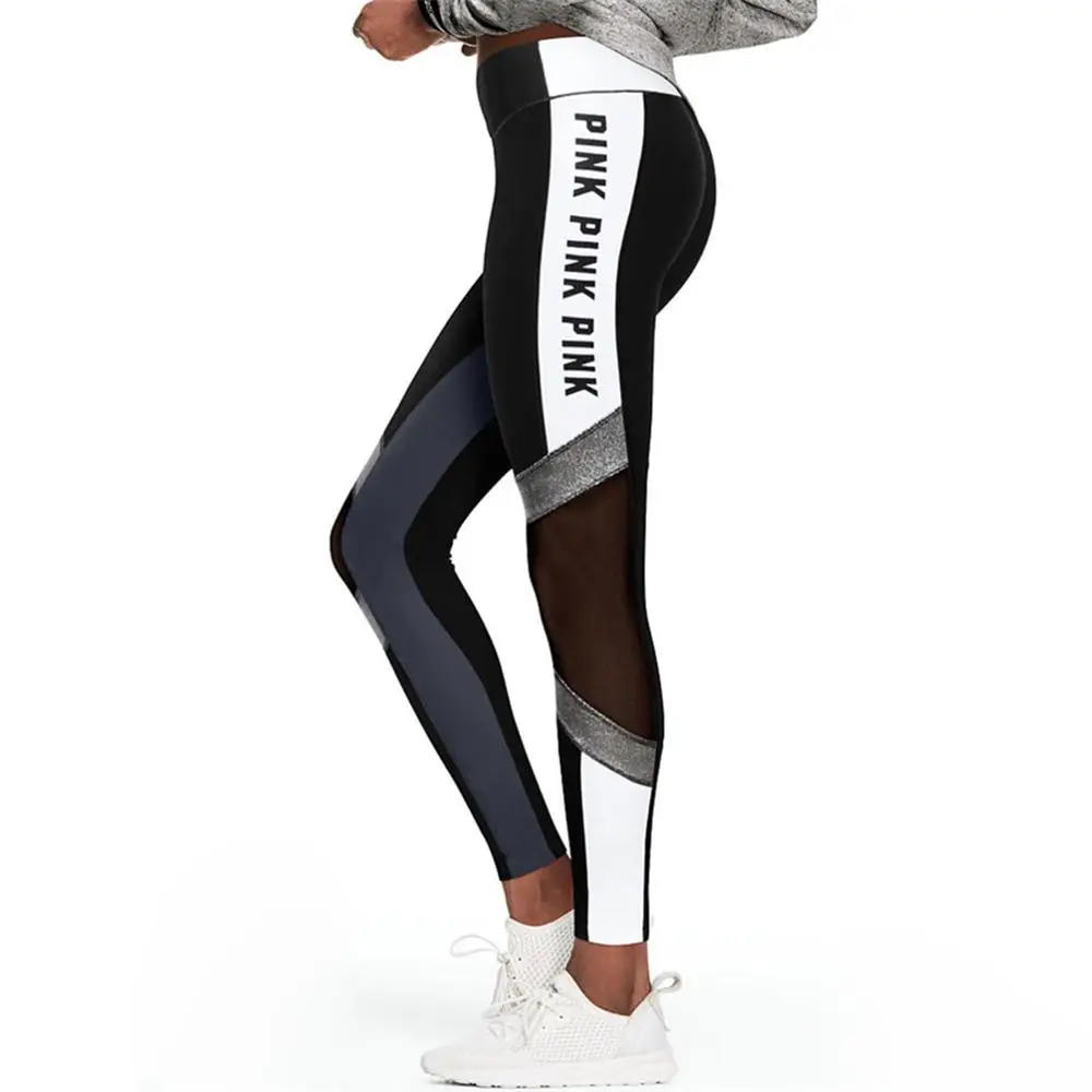 

Black&White Stitching Leggings For Women Letter Print Pants HIgh Waist Elasticity Pants Athletic Trousers Casual Fitness Pants