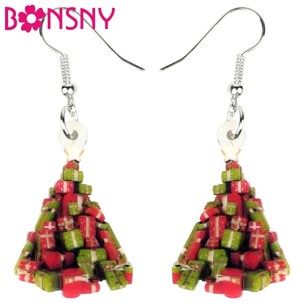 

Bonsny Acrylic Christmas A Pile Of Gift Earrings Drop Dangle Fashion Ornaments Jewelry For Women Girls Teens Accessories Bijoux