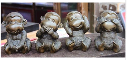 

Puro Cobre de Bronce chino Casa encantadora Cuatro Mono Monos Estatua copper decoration bronze factory Pure Brass