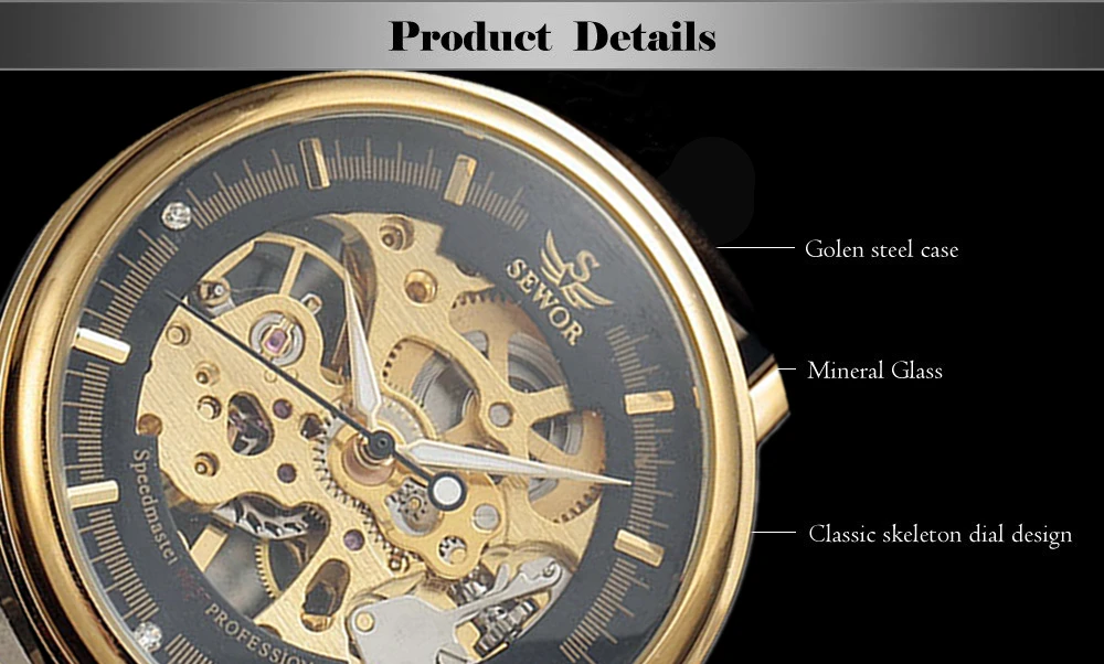 WINNER полые механическая рука- часы мужские мода стиль классический резьба скелет золото наберите ремень из натуральной часы мужчины