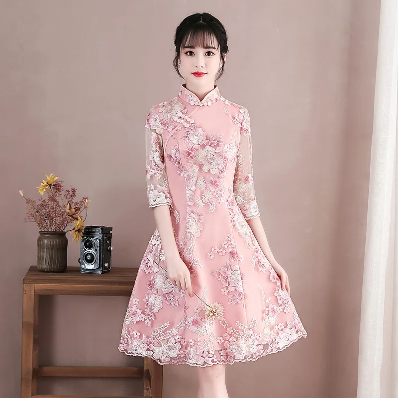 Для женщин элегантный винтажный китайский халат розовый невесты свадебное платье Классические женские ручной работы Кнопка Cheongsam Китайский Стиль леди Vestidos