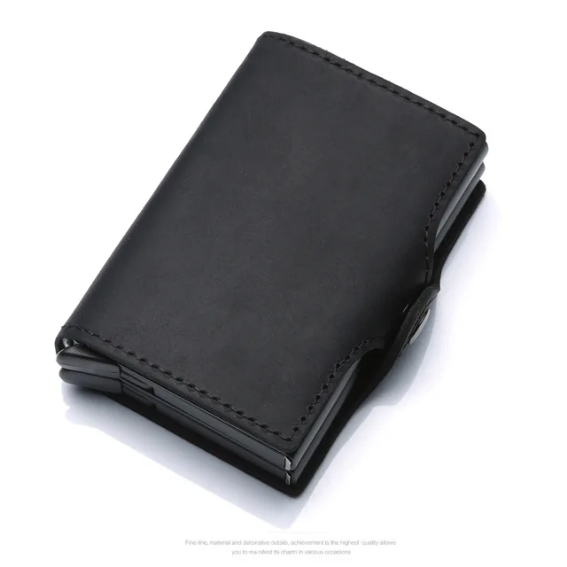 Высокое качество металлический держатель для кредитных карт автоматический всплывающий алюминиевый кошелёк Противоугонный Rfid блокирующий кожаный бумажник проходной порт держатель - Цвет: Black