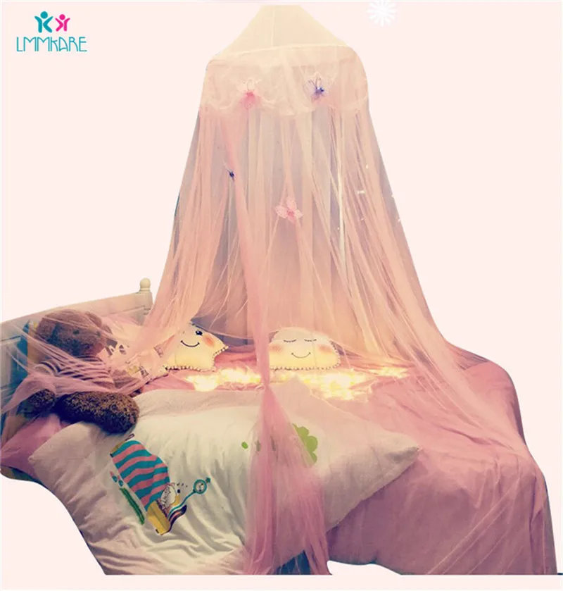 Хлопковая детская кроватка сетка розовая Фантазийная легкая пряжа бабочка принцесса ветер купол антимоскитная палатка украшение для спальни для маленькой девочки