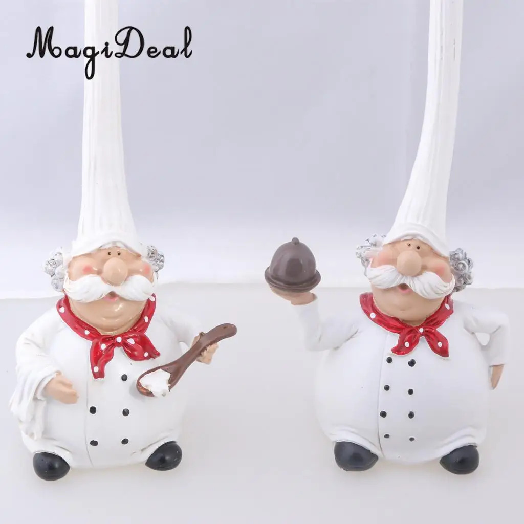 2pcs Italian Chef Figurines Kitchen Dining Bar Counter Top Decor Cooking Chef Statue Collectible Housewarming Gift