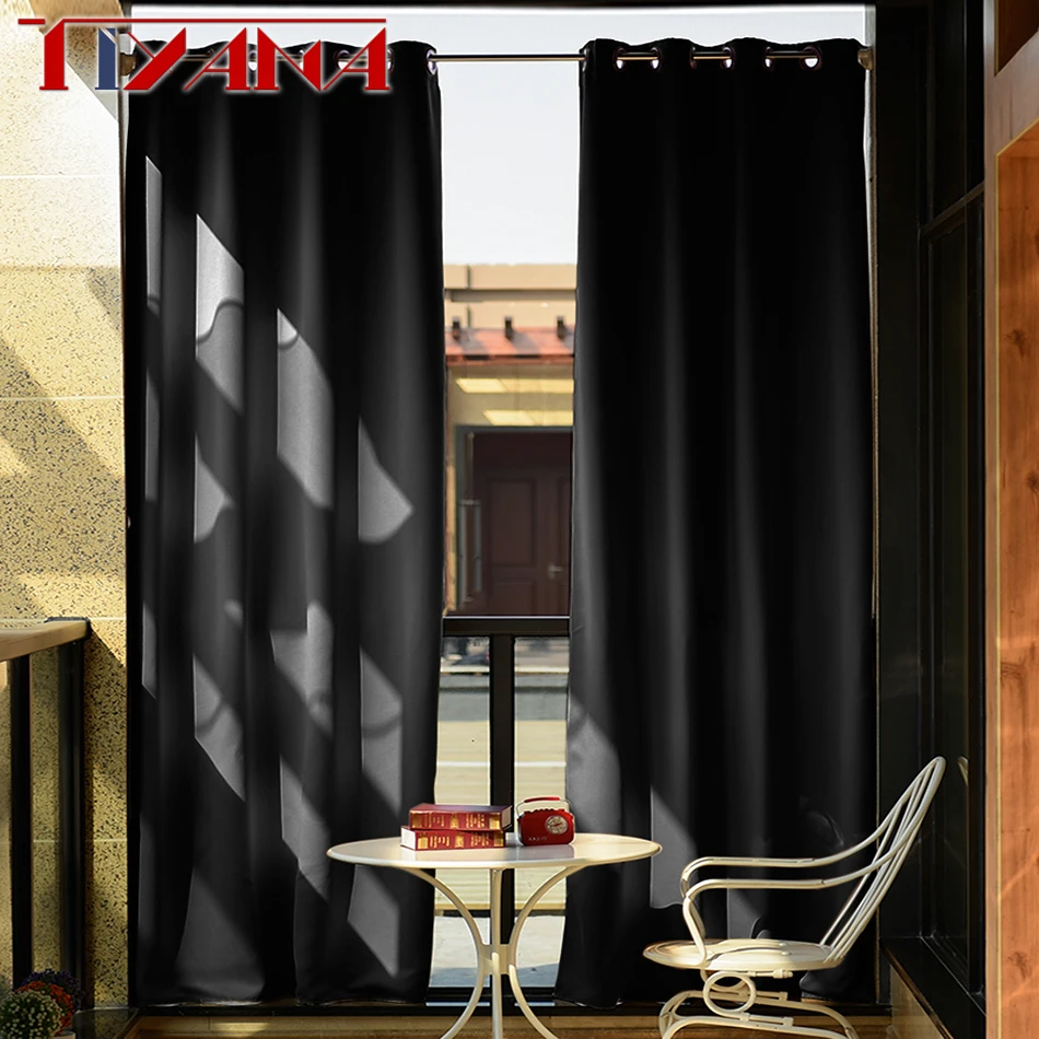 Merah Hitam Solid Jendela Gorden untuk Ruang Tamu Kamar Tidur Modern