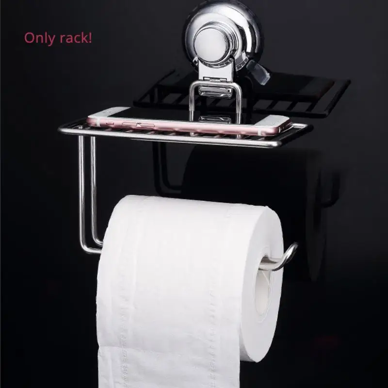 

Stainless Steel Toilet Suction Cup Mobile Phone Shelf Paper Holder Roll Tissue Suction Cup Toilet Organizer