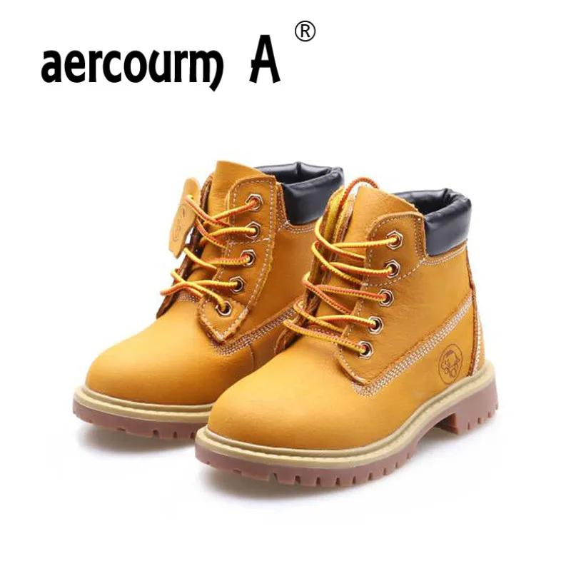 

Aercourm A 2017 Boys Boots Winter Cowhide Shoes BoysPlush Yellow Boots High Quality Genuine Leather Boots Square Toe Shoes 21-37
