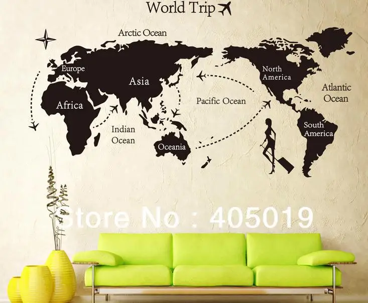 giant 80x160cm (31"x63") jm7225 black world map wall sticker world