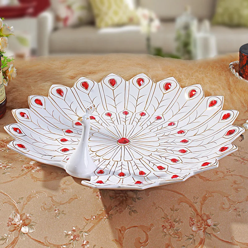 

Fashion diamond peacock fruit plate ceramic fruit tray dish home living room table decoration storage tray SG020
