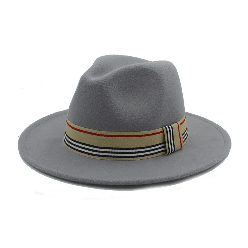 Light Gray Модная женская мужская шерстяная фетровая шляпа для элегантной леди джентльмен зима осень широкие поля джазовая церковь Крестный отец шляпы сомбреро - Цвет: Light Gray