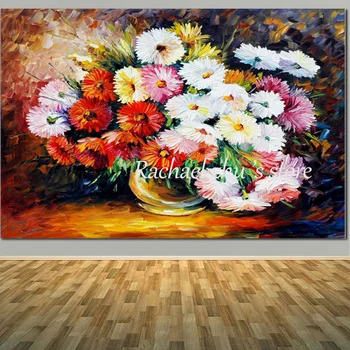 

Hand Painted Abstract Palette Knife Flower Oil Paintings On Canvas Colorful African Daisy Wall Pictures Living Room Home Decor