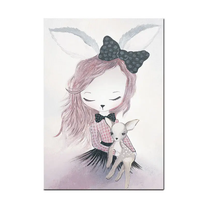 RuoGuan скандинавский акварельный мультяшный Единорог Кролик Девочка Мальчик животное плакат Холст Картина Настенная картина Детская комната Домашний декор SH-861